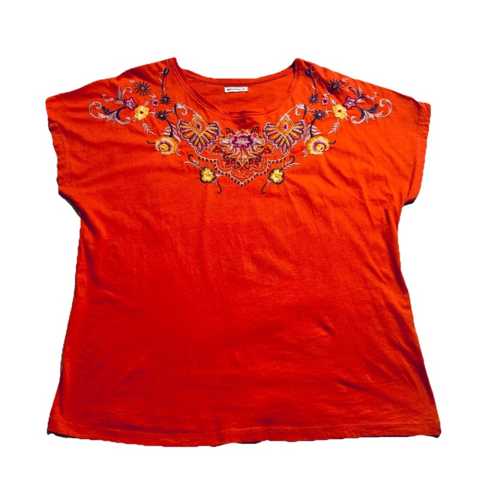 Encuentro Women's XL Embroidered 100% Cotton Orange Top Bohemian Top Shirt